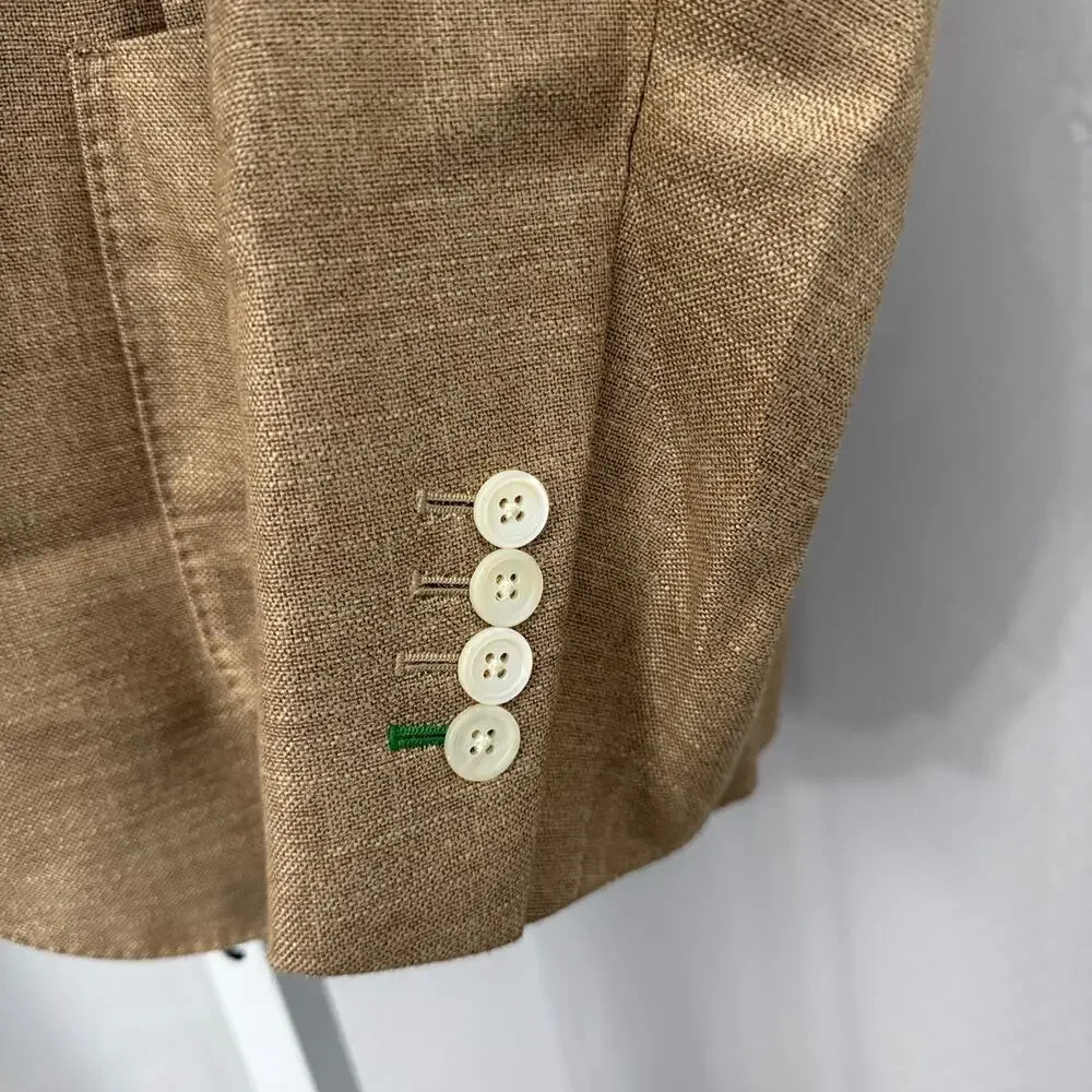 J Hilburn Bamboo Blazer Mens 42S Woven Unstructured Light Brown Tan Two Button